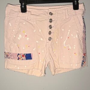Anthropologie Pilcro the wanderer “lilac” paint splatter shorts with patchwork